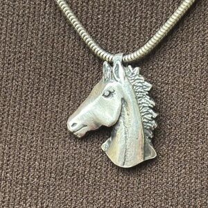 Vintage Silver Horse Head Pendant Necklace